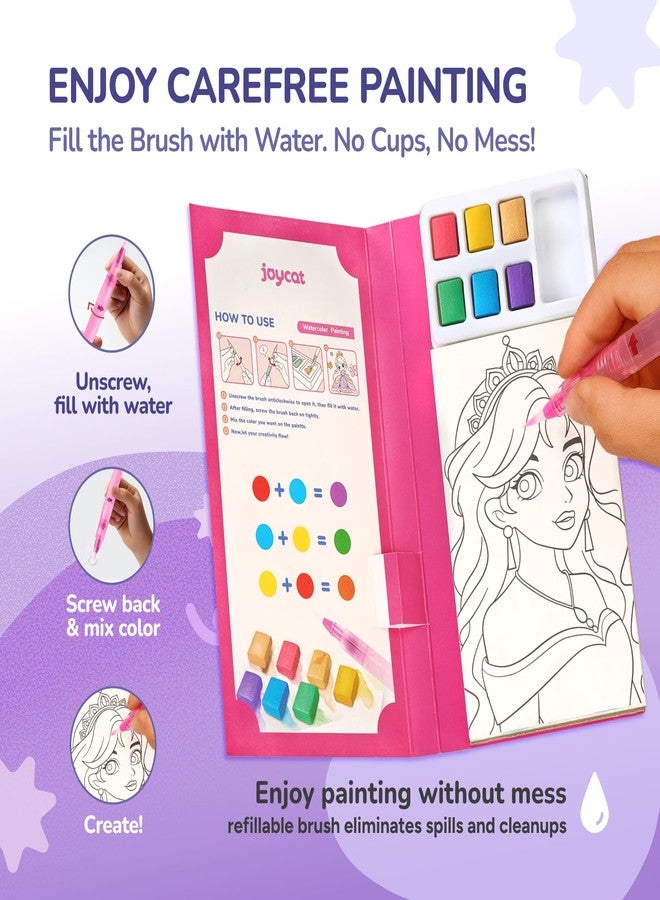 JoyCat 2 Pack Pocket Paint with Water Coloring Books for Kids, Art & Craft Activity Toy Set, Creative Travel & Home Painting Kit, Gifts for Girls & Boys Ages 3-8 (Makeup & Princess) - Image 3